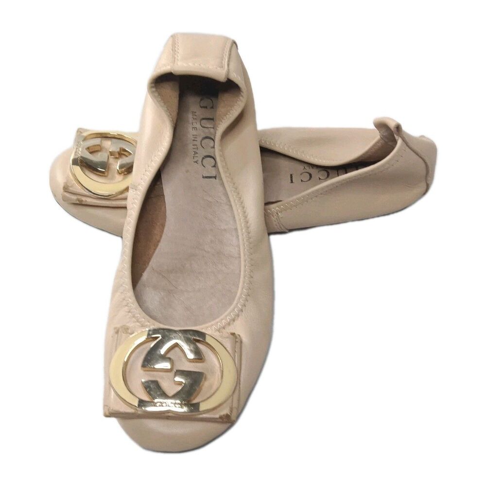 Gucci Interlocking G Logo Leather Ballet Flats Women's Shoes Sz EU 37/ 7M AS IS